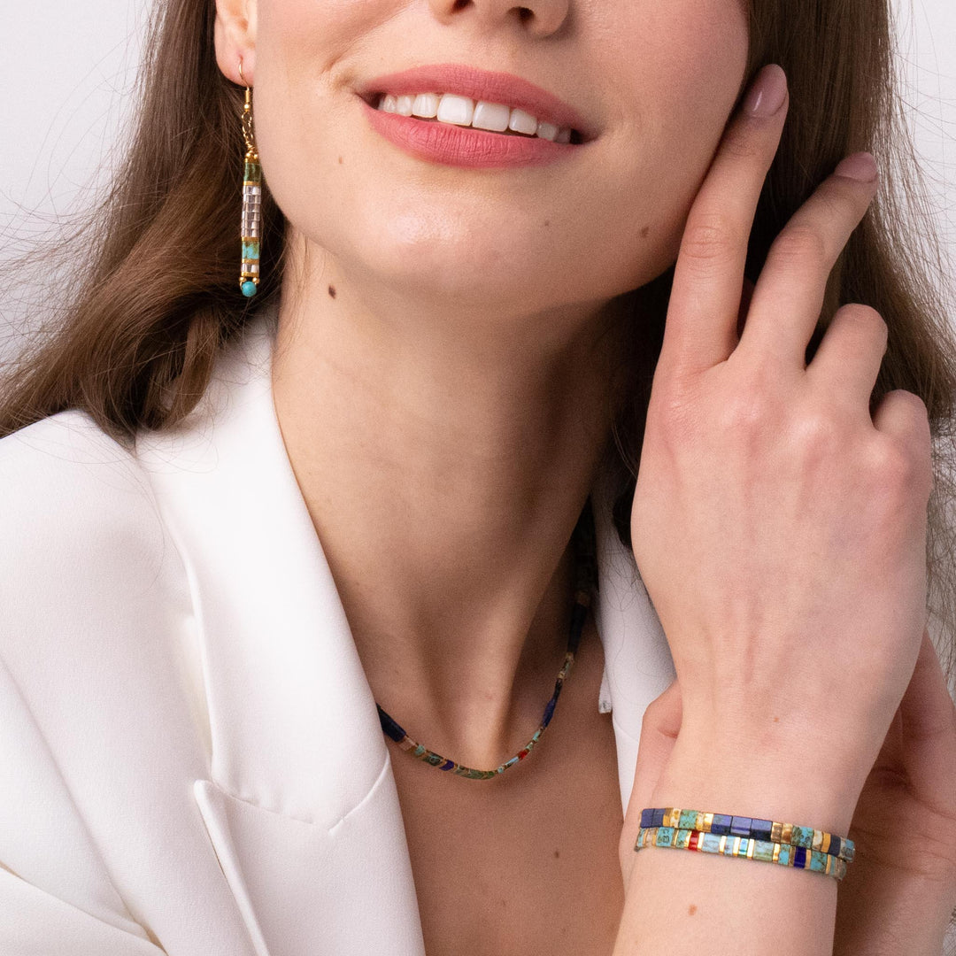 Ensemble Lou (Boucles d'oreilles, collier et parure) - bracelet de perles colorées fait main en perles Miyuki par Køss Design