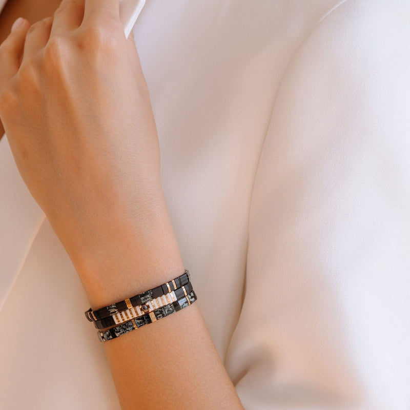 Parure Golden - Bracelets de Perles - bracelet de perles noires fait main en perles Miyuki par Køss Design